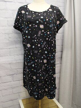 Large/Extra Large Black Sleep Dream Print Shortsleeve 100% Cotton Nightgown